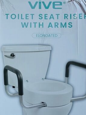 VIVE “BRAND NEW” White Elongated Toilet Seat Riser with Arms